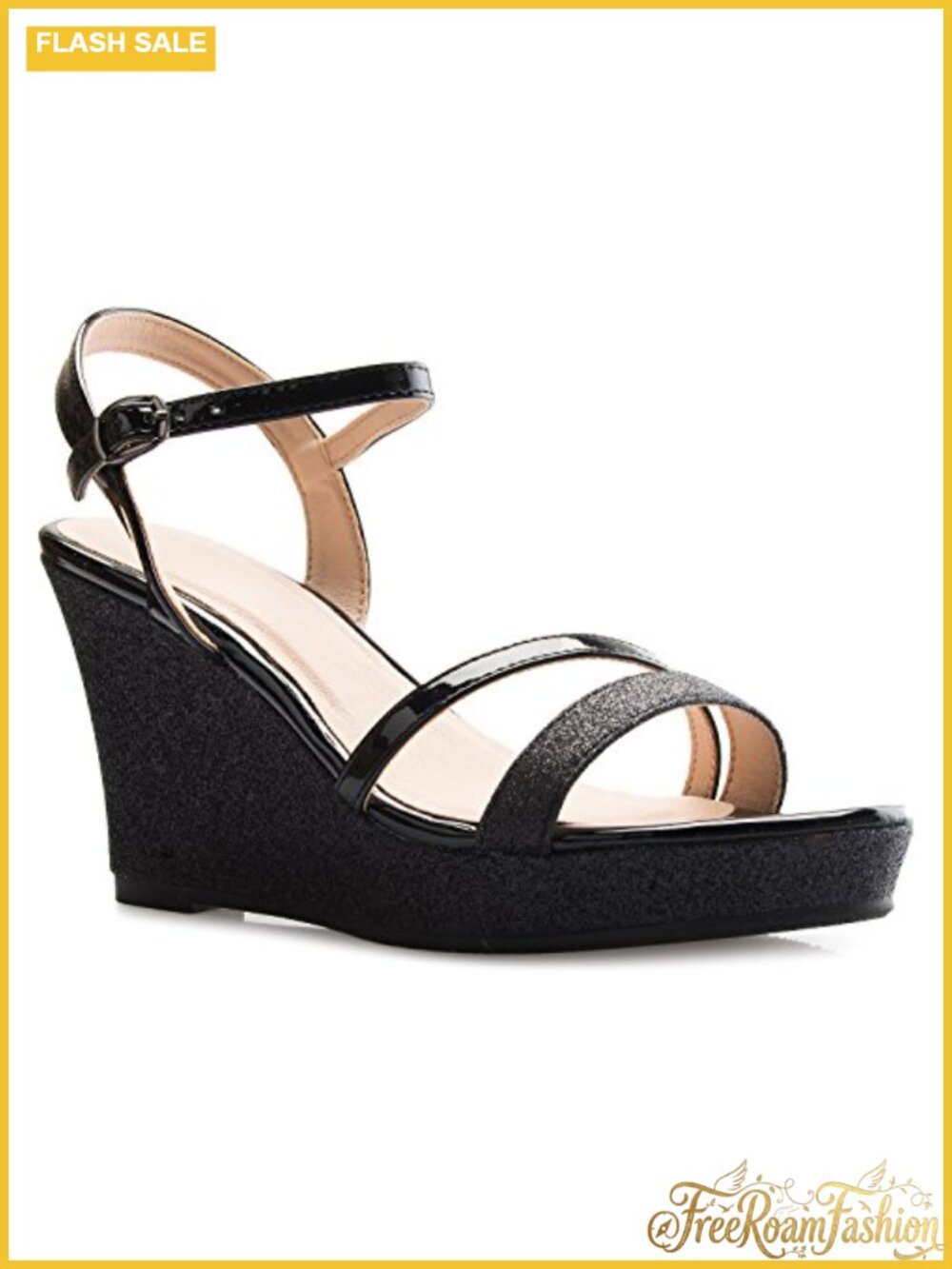 Sexy Strappy Platform Wedge Glitter Sandals Open Toe Ankle Strap